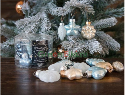 Набор ёлочных украшений Делюкс-Мини-Ледяная Фантазия, стекло, глянцевые, эмалевые, 12 шт., Kaemingk, арт. 164733