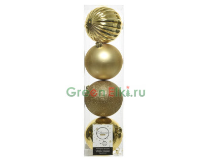 Набор пластиковых шаров Новогодняя гармония 100 мм., золотой, mix, 4 шт., Kaemingk, арт. 021010