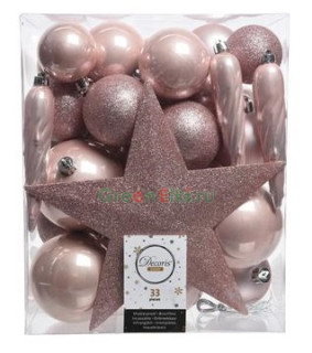 Набор елочных украшений с макушкой Звездный наряд, 33 шт., нежно-розовый, KAEMINGK, арт. 023378