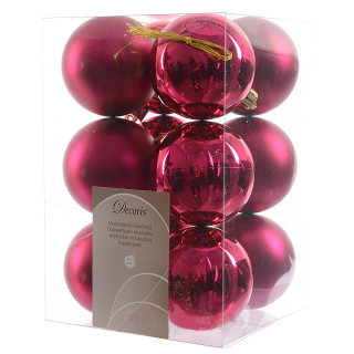 Набор пластиковых шаров 60 мм., фуксия, матовые, 12 шт., Kaemingk, арт. 167037