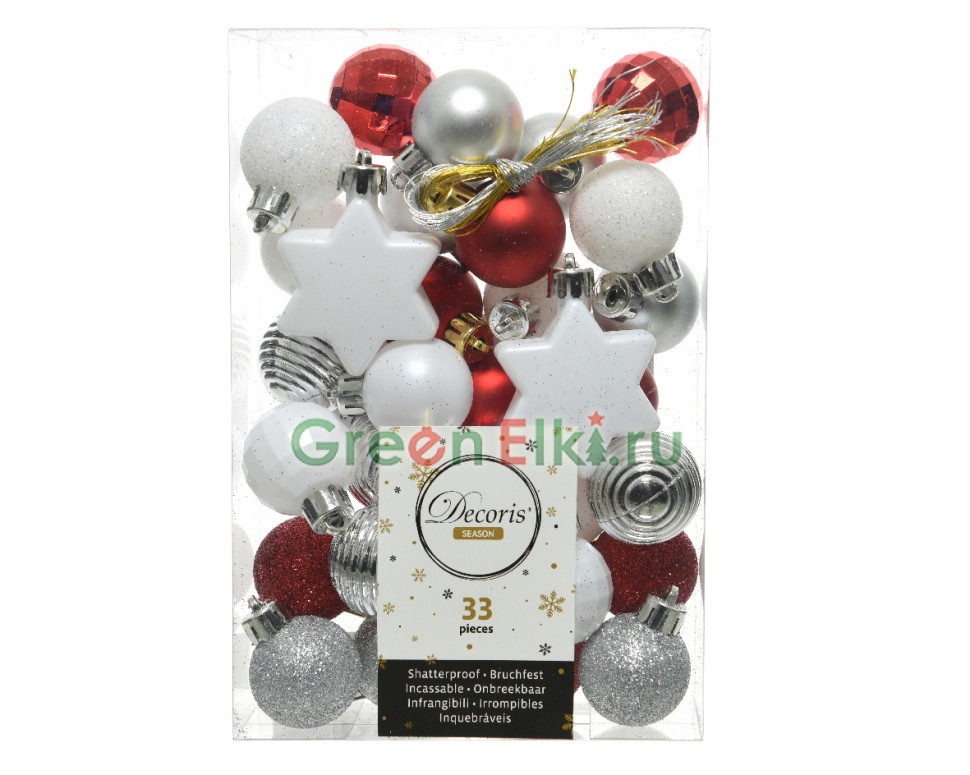 Набор ёлочных украшений Звездный, 33 шт., красный, серебро, KAEMINGK, арт. 162839