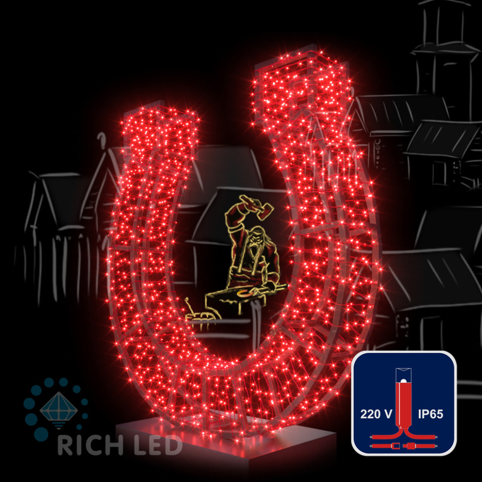 Светодиодная гирлянда Rich LED 10 м, 100 LED, 220 В, соединяемая, красный резиновый провод, красная, арт. RL-S10C-220V-RR/R