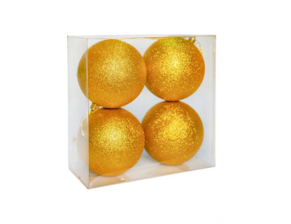 Набор однотонных пластиковых шаров, глиттер, золото, 100 мм, 4 шт.