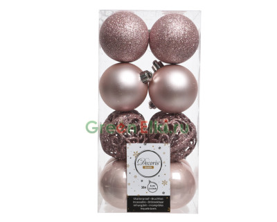 Набор пластиковых шаров Белль 60 мм., нежно-розовый, 16 шт., Kaemingk, арт. 906471