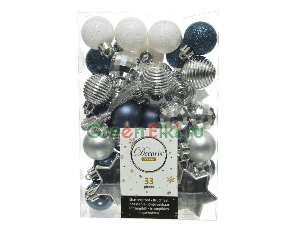 Набор ёлочных украшений Звездный, 33 шт., синий, белый, KAEMINGK, арт. 165766