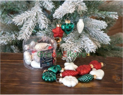 Набор ёлочных украшений Делюкс-Мини-Нарядный, стекло, глянцевые, эмалевые 12 шт., Kaemingk, арт. 164734