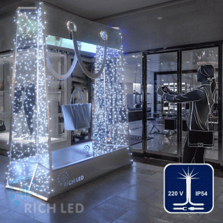 Светодиодная гирлянда Rich LED 10 м, 100 LED, 220 В, соединяемая, мерцающая, белая, белый провод, арт. RL-S10CF-220V-W/W