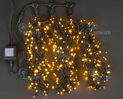 Светодиодная гирлянда Rich LED 3 Нити по 20 м с 2-х канальным контр., 600 LED, 24 В, желтая, черный провод, арт. RL-T3*20N2-B/Y