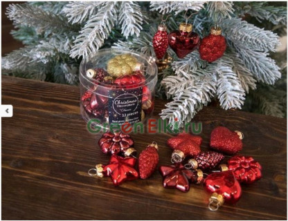 Набор ёлочных украшений Делюкс-Мини-Christmas, стекло, глянцевые, эмалевые, 12 шт., Kaemingk, арт. 016000