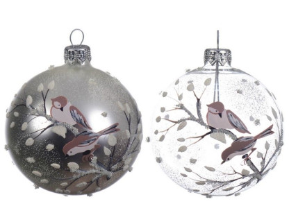 Набор стеклянных шаров Пташечка 80 мм, mix, с рисунком, 6 шт, Kaemingk, арт. 057368