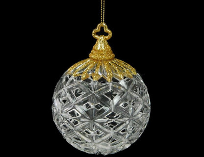 Пластиковый шар Морозное плетение 100 мм., прозрачный с золотом, Forest Market арт. 181426