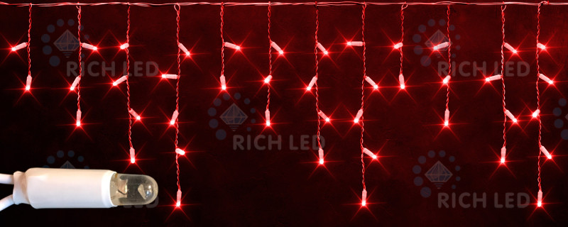 Светодиодная бахрома Rich LED, 3*0.5 м, красная, белый резиновый провод, арт. RL-i3*0.5-RW/R