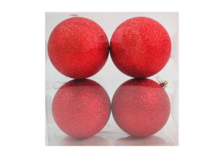 Набор однотонных пластиковых шаров, глиттер, красный, 100 мм, 4 шт.