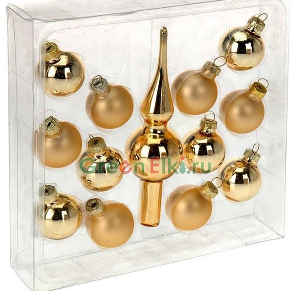 Набор ёлочных украшений Миниатюрный золотой, стекло, 13 предметов, 3 см. и 14 см., Kaemingk, арт. 161755