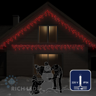 Светодиодная бахрома Rich LED, 3*0.5 м, красная, прозрачный провод, арт. RL-i3*0.5-T/R
