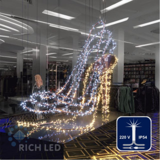 Светодиодная гирлянда Rich LED 10 м, 100 LED, 220 В, соединяемая, мерцающая, белая, прозрачный провод, арт. RL-S10CF-220V-T/W