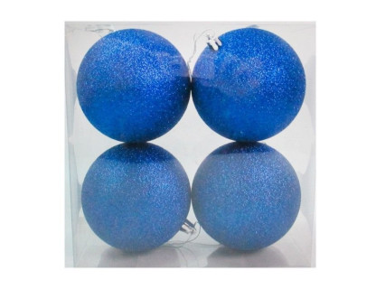Набор однотонных пластиковых шаров, глиттер, синий, 100 мм, 4 шт.