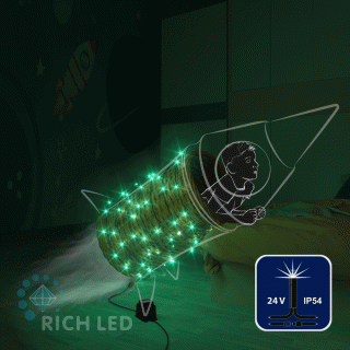 Светодиодная гирлянда Rich LED 10 м, 100 LED, 24 В, соединяемая, зеленая, мерцающая, черный провод, арт. RL-S10CF-24V-B/G
