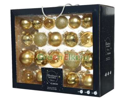 Набор стеклянных шаров Золотые огоньки mix, золото, 42 шт., Kaemingk, арт. 149250 