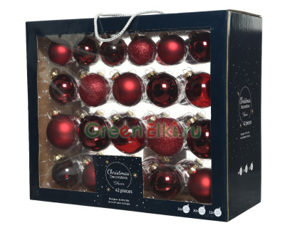 Набор стеклянных шаров Рубиновая россыпь mix, бордовый, 42 шт., Kaemingk, арт. 149253