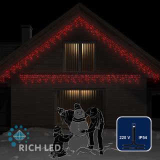 Светодиодная бахрома Rich LED, 3*0.5 м, красная, черный провод, арт. RL-i3*0.5-B/R