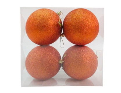 Набор однотонных пластиковых шаров, глиттер, оранжевый, 100 мм, 4 шт.