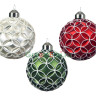 Набор стеклянных шаров Праздничное кружево 80 мм., белый, зелёный, красный, 12 шт., Kaemingk, арт. 060499