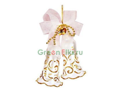 Елочное украшение колокольчики Золотистый узор 9 см., бело-золотой, 2 шт., Елочка, арт. С 2075
