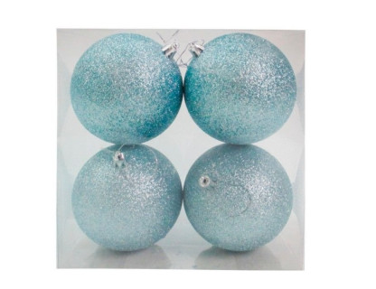 Набор однотонных пластиковых шаров, глиттер, голубой, 100 мм, 4 шт.