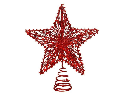 Верхушка Звезда с Пайетками 22 см, красная, металл, пластик, арт. 380419