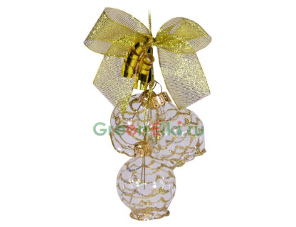 Елочное украшение шарики - колокольчики Сюрприз, бело-золотой, 3 шт., Елочка, арт. С 998