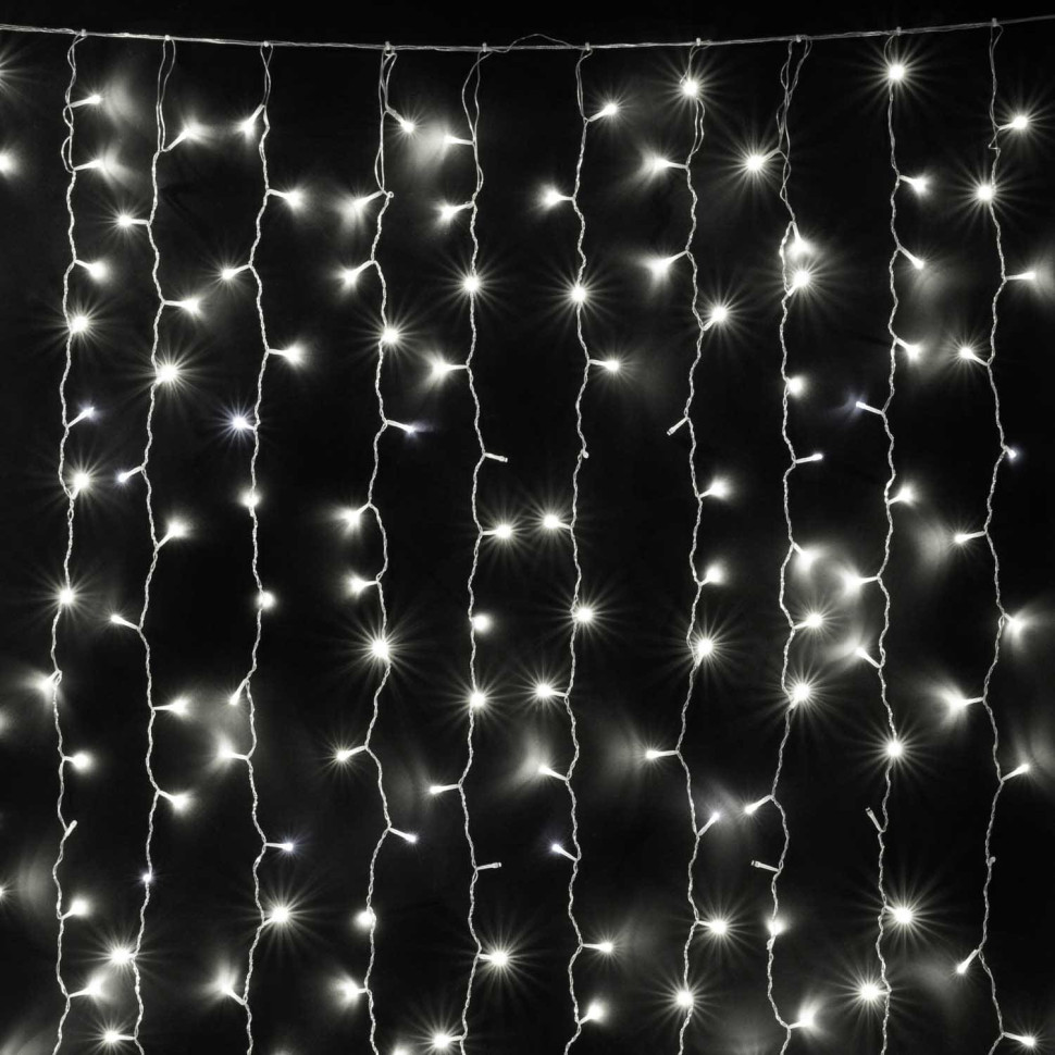 Светодиодный занавес, 3х2 м., без Т-коннектора, прозр. пр., белый, мерцание, LaitCom, арт. PCL601NOTBLW-10-2W 01-230