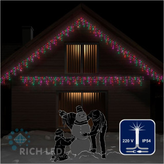 Светодиодная бахрома Rich LED, 3*0.5 м, мульти, мерцающая, прозрачный провод арт. RL-i3*0.5F-T/RGP