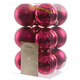 Набор пластиковых шаров Дивный 60 мм., фуксия, 12 шт., mix, Kaemingk, арт. 958128