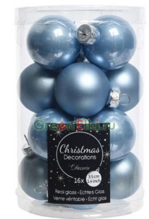 Набор стеклянных шаров 35 мм. Делюкс Мини голубые, глянцевые и матовые, 16 шт., Kaemingk, арт. 167188