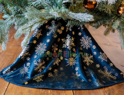 Декоративное покрывало под елку Ночной Снегопад тёмно-синие 95 см, арт. 174206