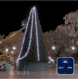 Светодиодная гирлянда Rich LED 3 Нити по 20 м, 600 LED, 24 В, белая, мерцающая, черный провод, арт. RL-S3*20F-B/W