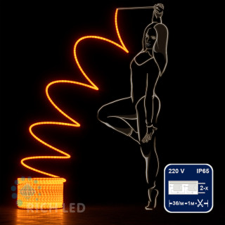 Светодиодный дюралайт Rich LED, 2-х проводной, матовый, желтый, кратность резки 1 метр,  диаметр 13 мм, 220 В,100 м, арт. RL-DL-2WHM-100-240-Y