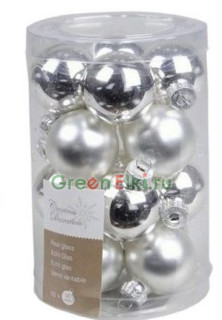 Набор стеклянных шаров 35 мм. Делюкс Мини серебряные, глянцевые и матовые, 16 шт., Kaemingk, арт. 010323