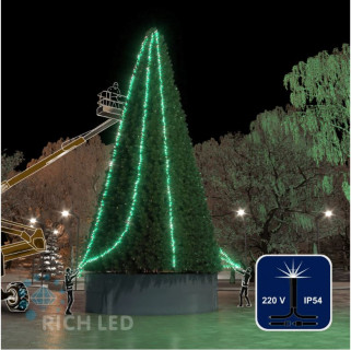 Светодиодная гирлянда Rich LED 3 Нити по 20 м, 600 LED, 24 В, зеленая, мерцающая, черный провод, арт. RL-S3*20F-B/G 