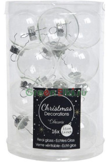 Набор стеклянных шаров 35 мм. Делюкс Мини прозрачные, глянцевые и матовые, 16 шт., Kaemingk, арт. 010327