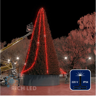 Светодиодная гирлянда Rich LED 3 Нити по 20 м, 600 LED, 24 В, красная, мерцающая, черный провод, арт. RL-S3*20F-B/R
