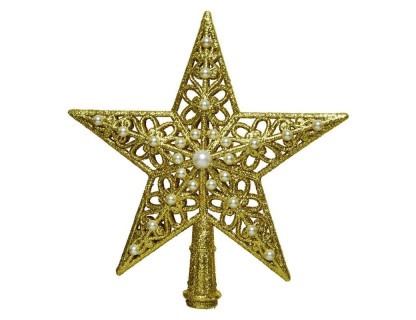 Верхушка Звезда Ажурная 21 см, с бусинками, золото, пластик, арт. 521157