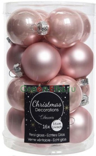 Набор стеклянных шаров 35 мм. Делюкс Мини  нежно-розовые, глянцевые и матовые, 16 шт., Kaemingk, арт. 010341