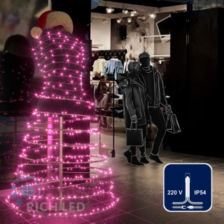 Светодиодная гирлянда Rich LED 10 м, 100 LED, 220 В, соединяемая, розовая, прозрачный провод, арт. RL-S10C-220V-T/P