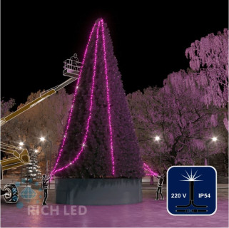 Светодиодная гирлянда Rich LED 3 Нити по 20 м, 600 LED, 24 В, розовая, мерцающая, черный провод, арт. RL-S3*20F-B/P