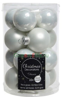 Набор стеклянных шаров 35 мм. Делюкс Мини  белоснежные, глянцевые и матовые, 16 шт., Kaemingk, арт. 010344