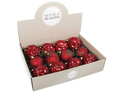 Набор винтажных стеклянных шаров Полонез-Фантазия 80 мм., красный, 12 шт., Edelman, арт. 158070