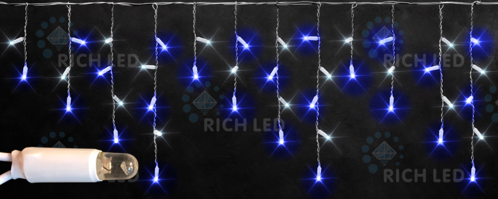 Светодиодная бахрома Rich LED, 3*0.5 м, сине-белая, белый резиновый провод, арт. RL-i3*0.5-RW/BW
