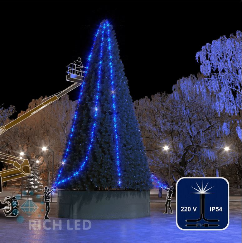 Светодиодная гирлянда Rich LED 3 Нити по 20 м, 600 LED, 24 В, синяя, мерцающая, черный провод, арт. RL-S3*20F-B/B